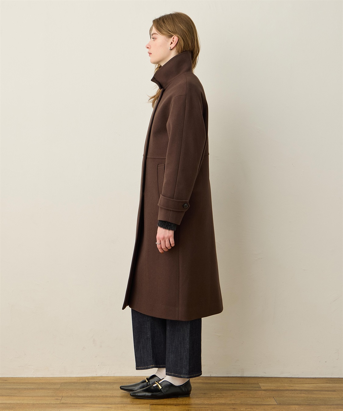 フェイクウールスタンドカラーロングコート LE SOUK HOLIDAY｜クロス
