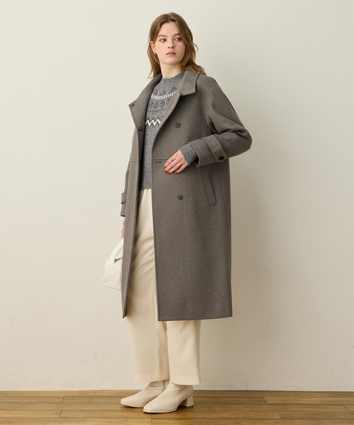 フェイクウールスタンドカラーロングコート LE SOUK HOLIDAY｜クロス