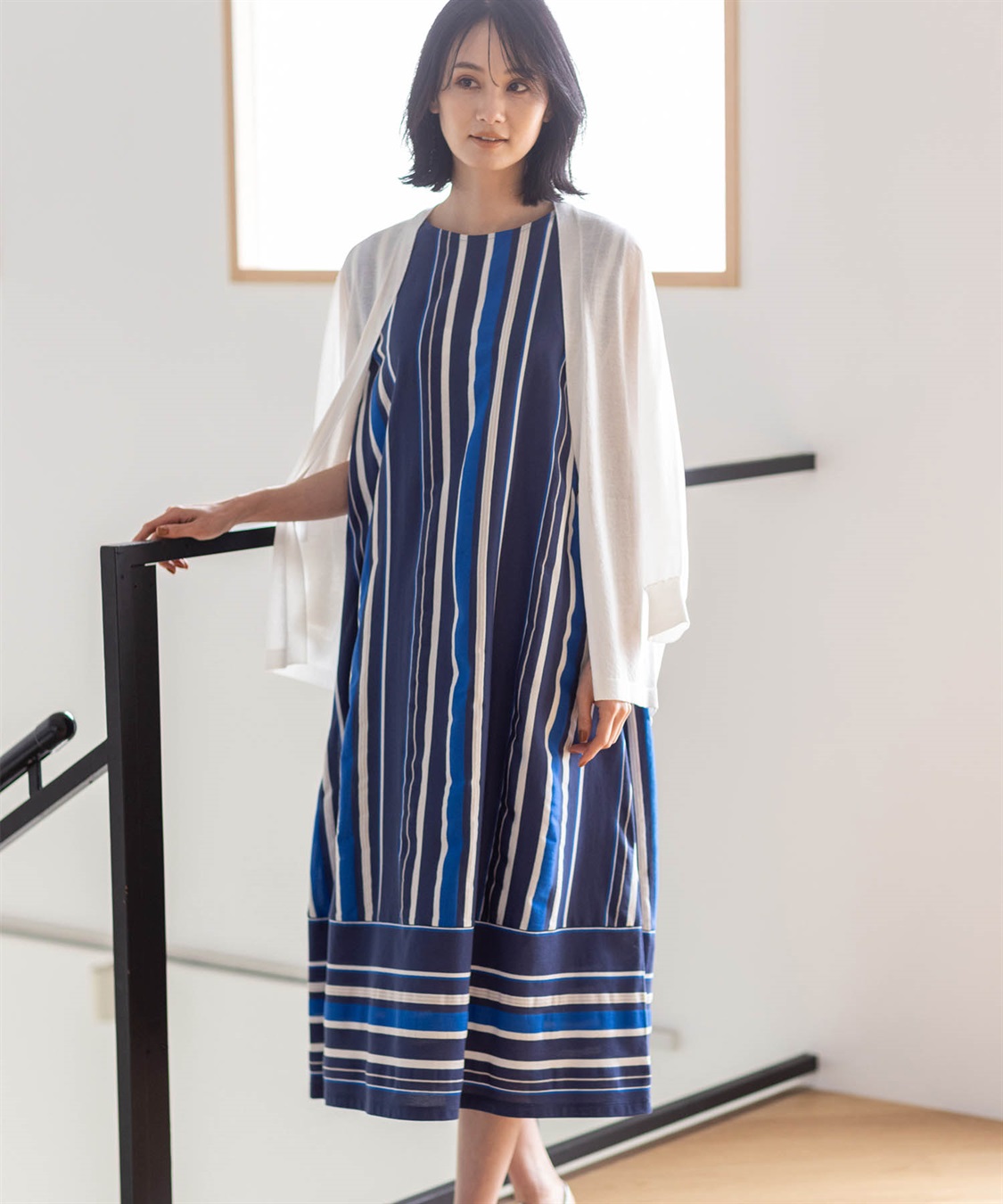 マルチストライプワンピース【接触冷感・UVカット】 A/C DESIGN BY