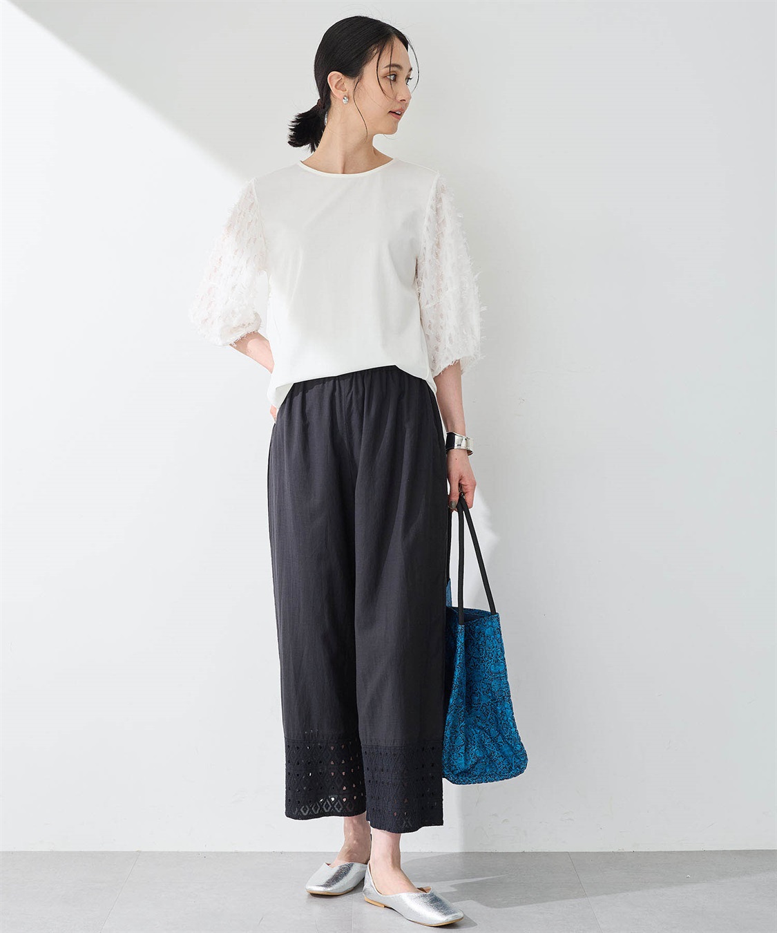 ダイヤ刺しゅうワイドパンツ【ウエストゴム】 A/C DESIGN BY ALPHA