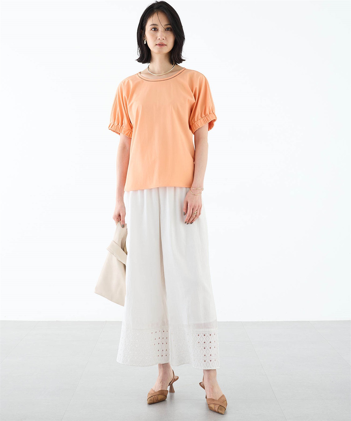 ダイヤ刺しゅうワイドパンツ【ウエストゴム】 A/C DESIGN BY ALPHA