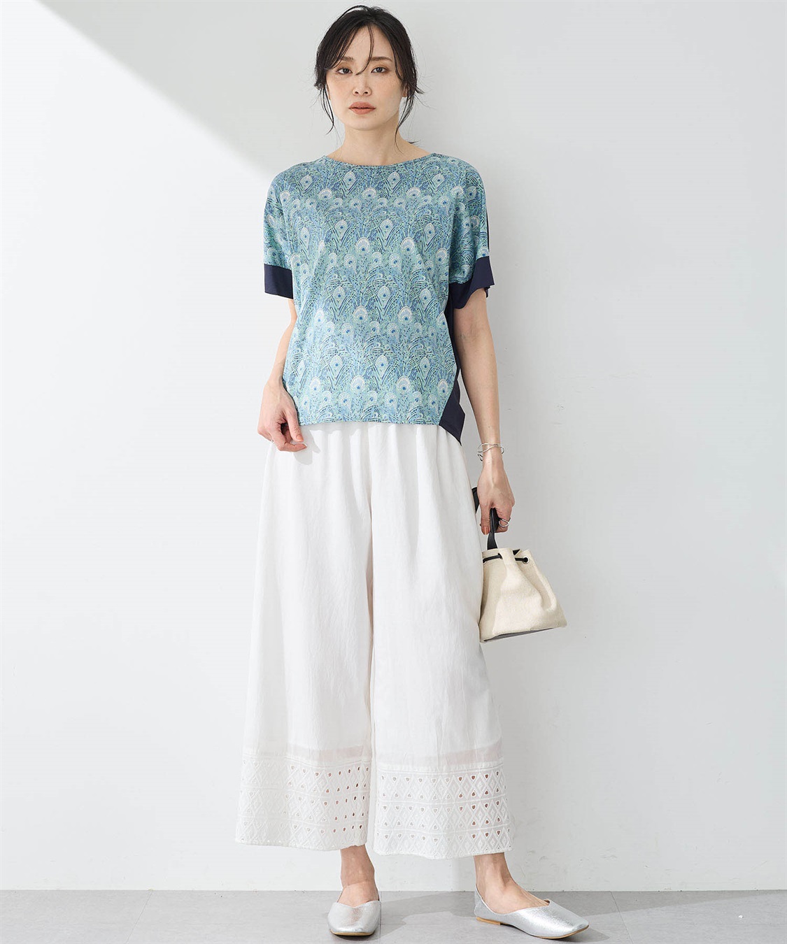 ダイヤ刺しゅうワイドパンツ【ウエストゴム】 A/C DESIGN BY ALPHA