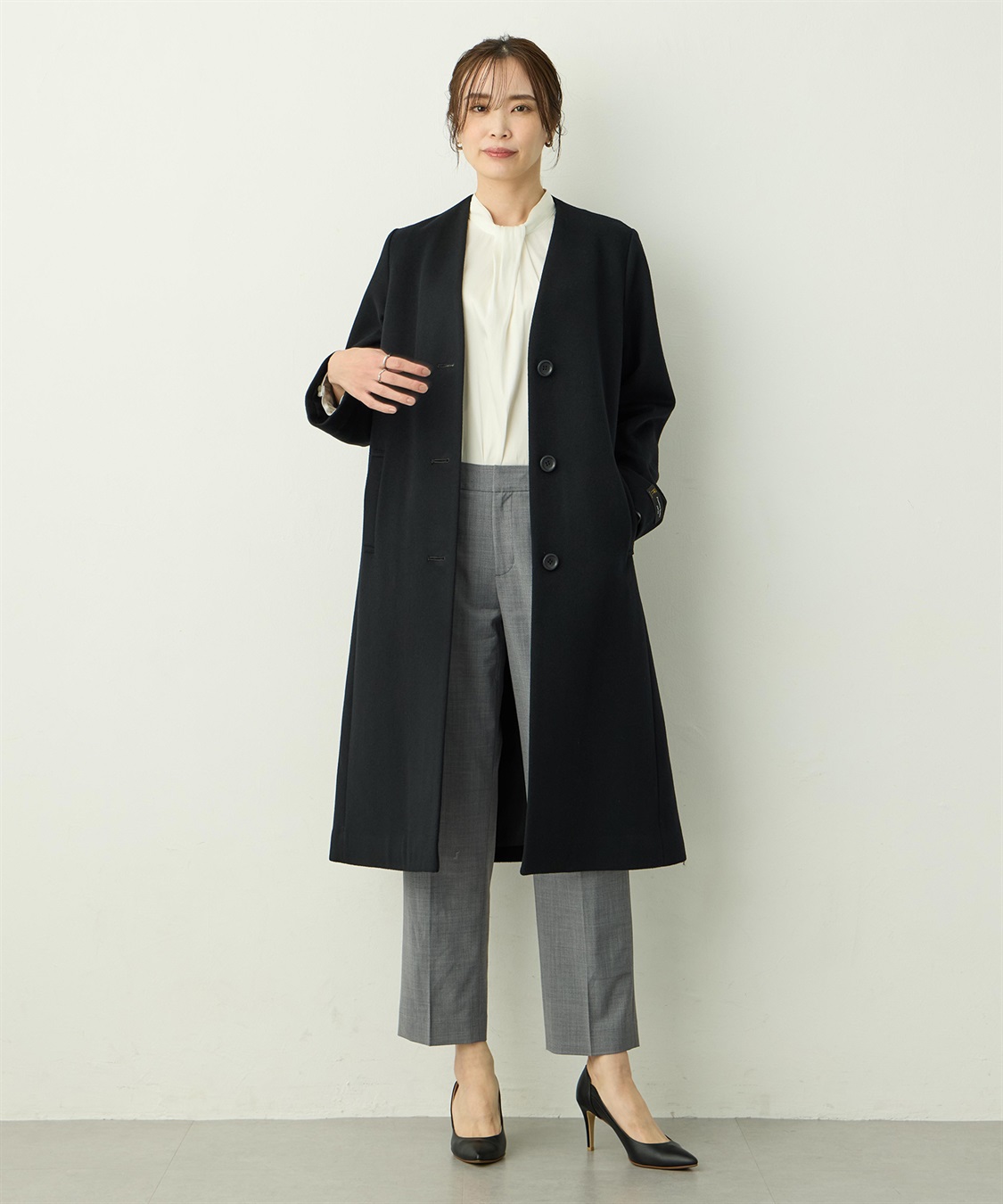 尾州ウール】Vカラーウールロングコート【ファーストライン】 A/C