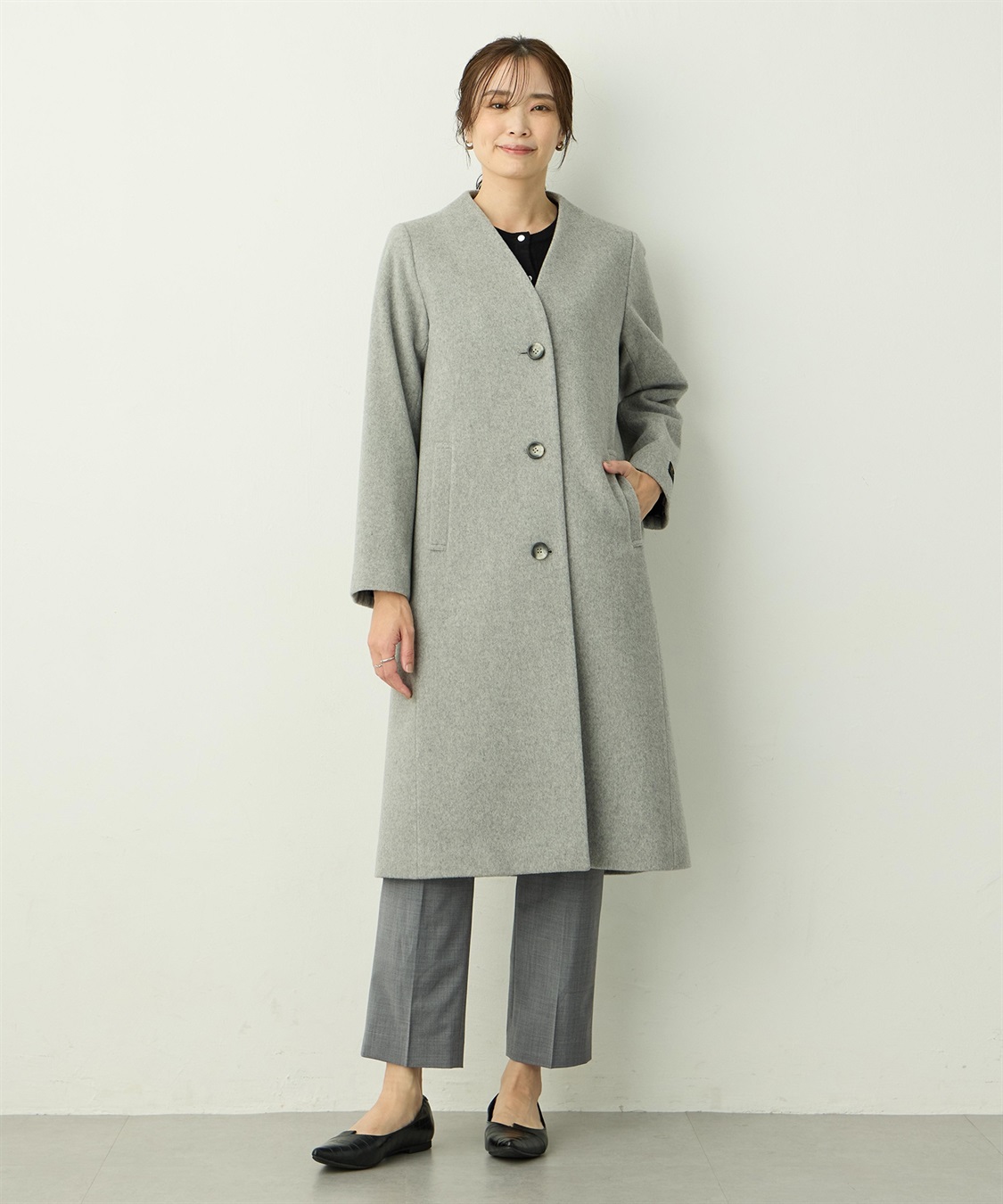 尾州ウール】Vカラーウールロングコート【ファーストライン】 A/C