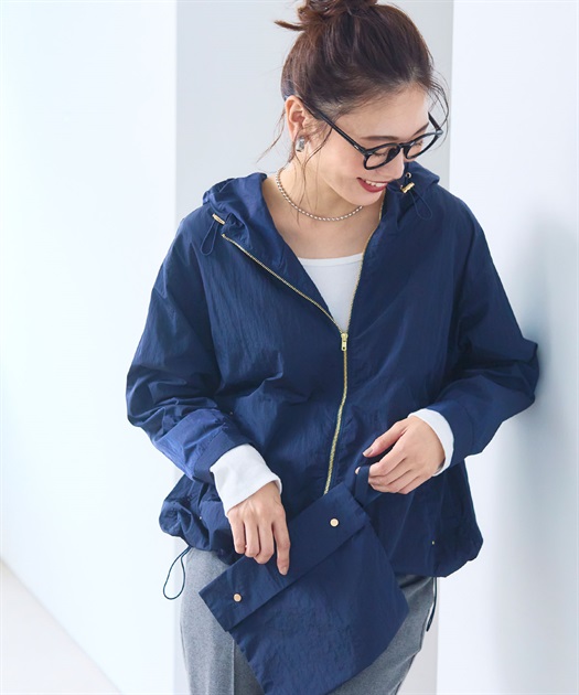 撥水》アクティかる シャイニーナイロンフードブルゾン【CF/クロス