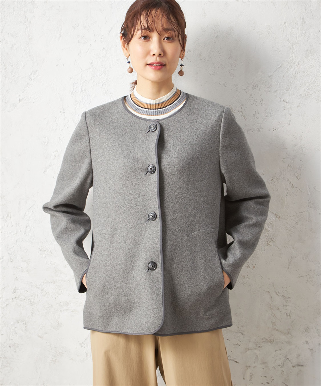 フェイクウールノーカラージャケット Petit Honfleur｜クロスプラス