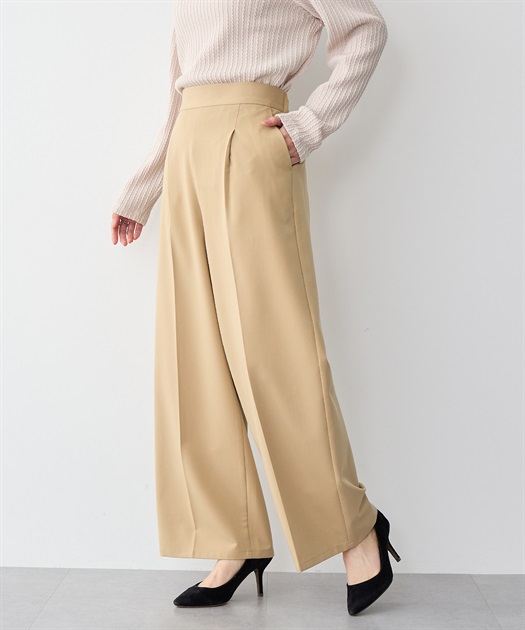 anyfee/プラスサイズ】ツイルタックワイドパンツ《接触冷感/ストレッチ