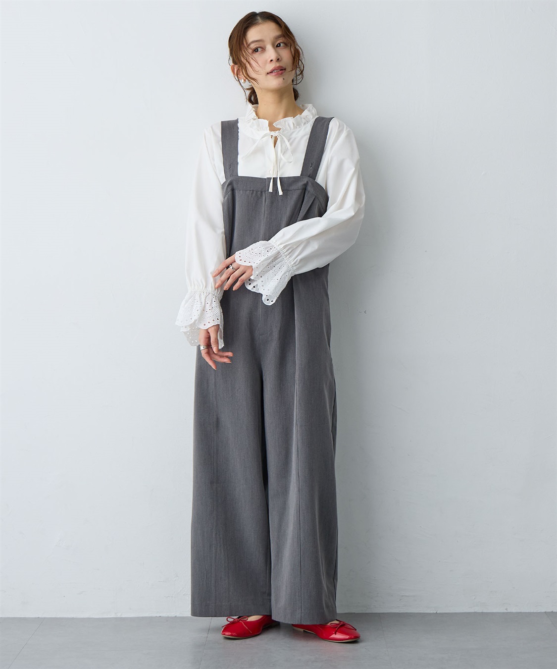 anyfee/プラスサイズ】新色追加○タック入りワイドサロペット《接触冷