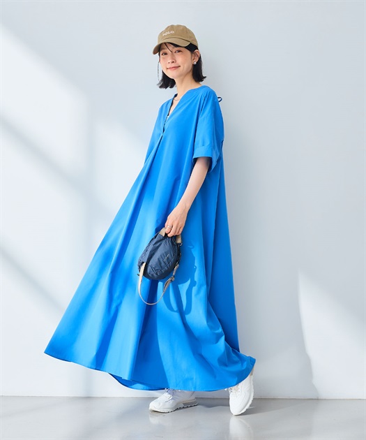 シワになりにくい》エブ楽 ブロードバックデザインワンピース CROSS