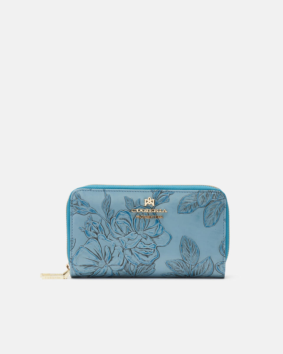 Double Zip Around Wallet Light Blue | Women's Wallets Made In