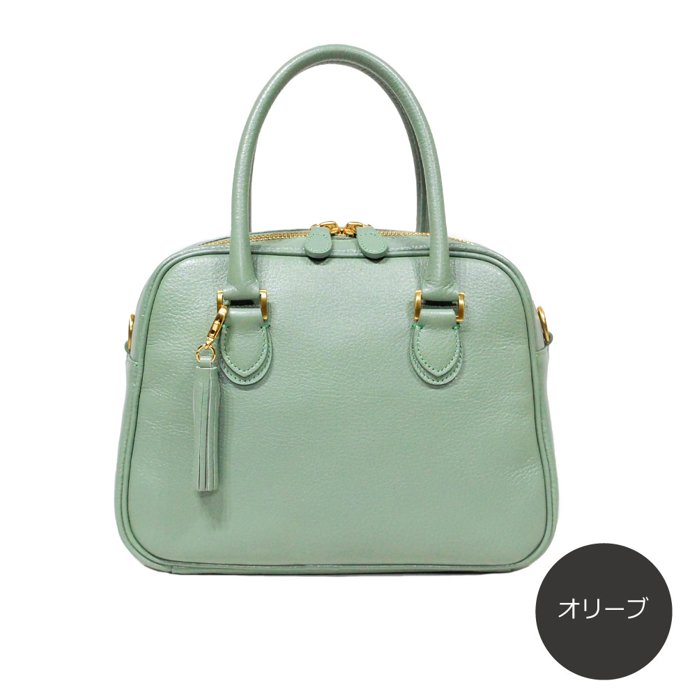 小さなサイズ感がカワイイ オリーブレザーのミニボストン