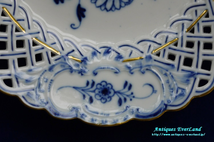 マイセン ブルー オニオン 金彩 ピアスド プレート 24cm