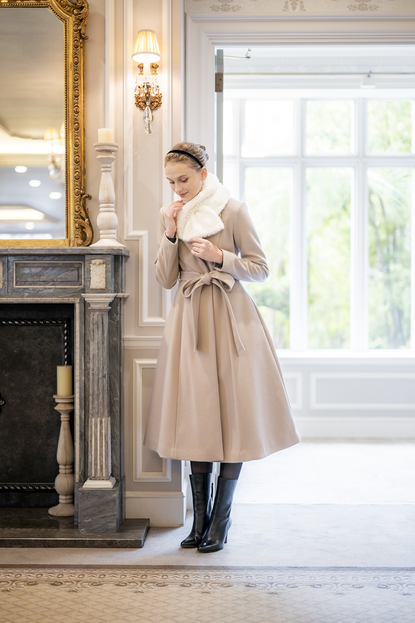 リボンベルト付き テーラードフレアコート【JM2431BF】 商品詳細