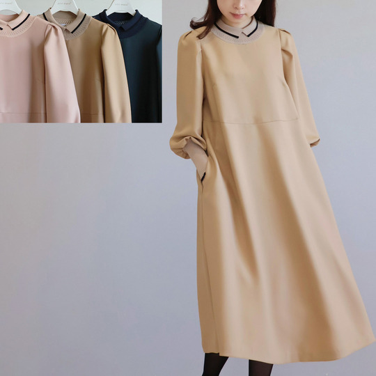 ニット衿 袖口すっきり リラックスワンピース【JM2362BE】 商品詳細