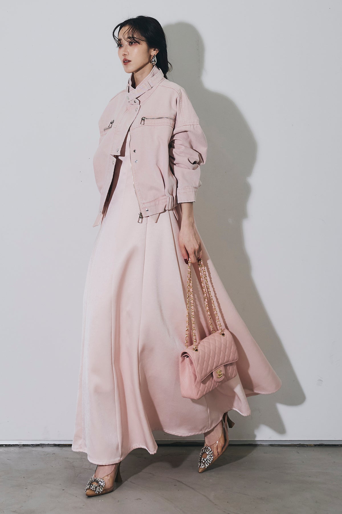 SET】ZIPピンクデニムジャケット+サイドリボンドレス – ANDREA&Co.