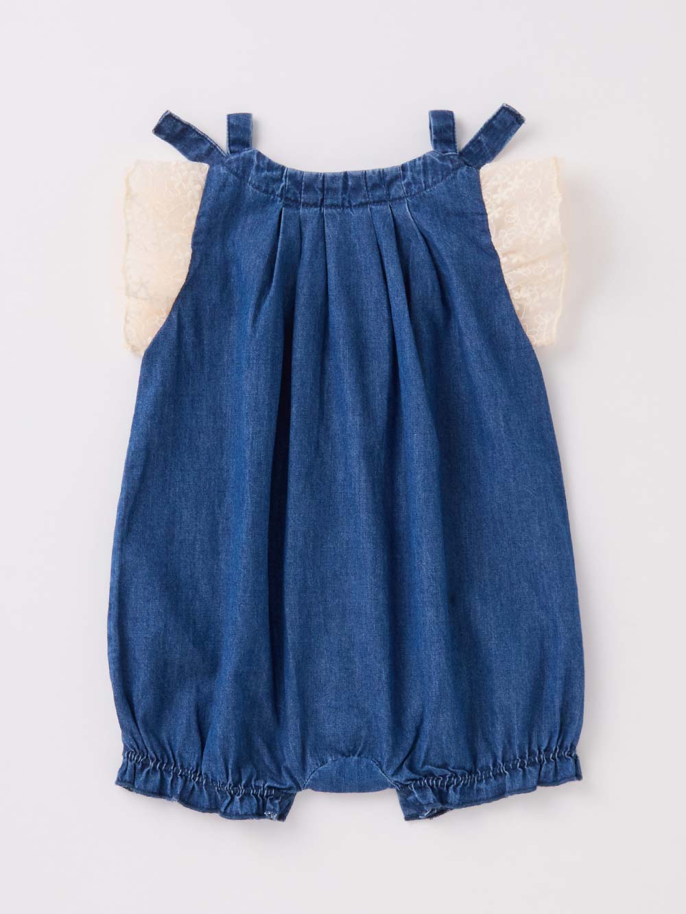 La Stella】リボンギャザーデニムロンパース | ロンパース