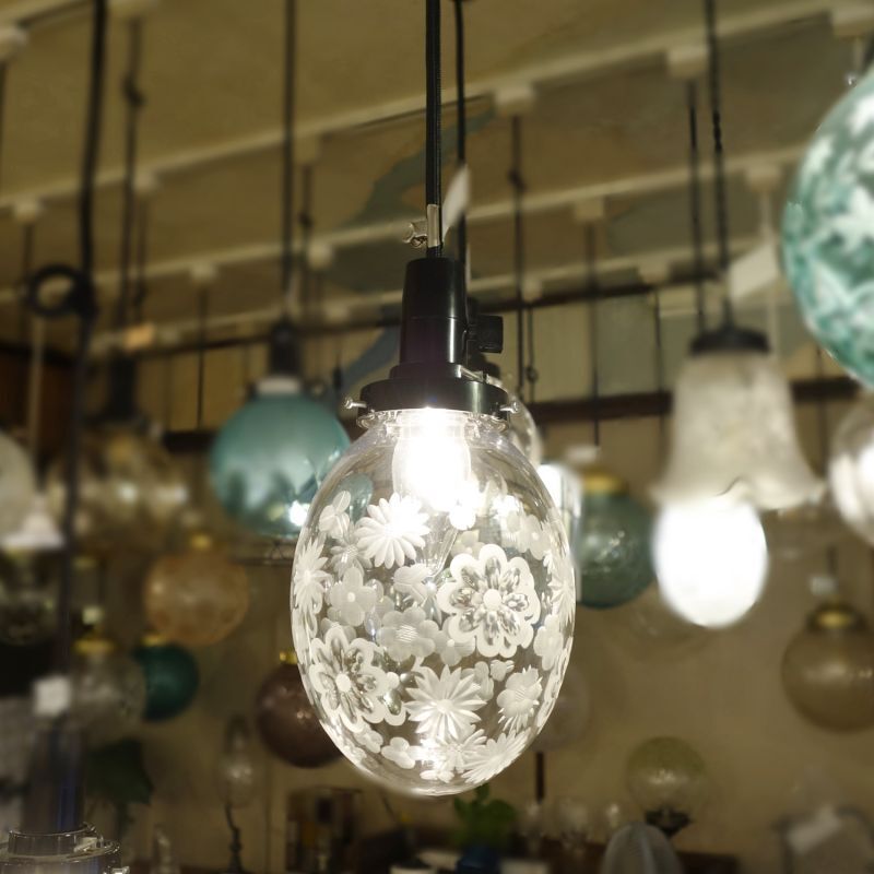 限定品 全花切子タマゴ型ペンダントライト 藤本幸治 アトリエ Ansan