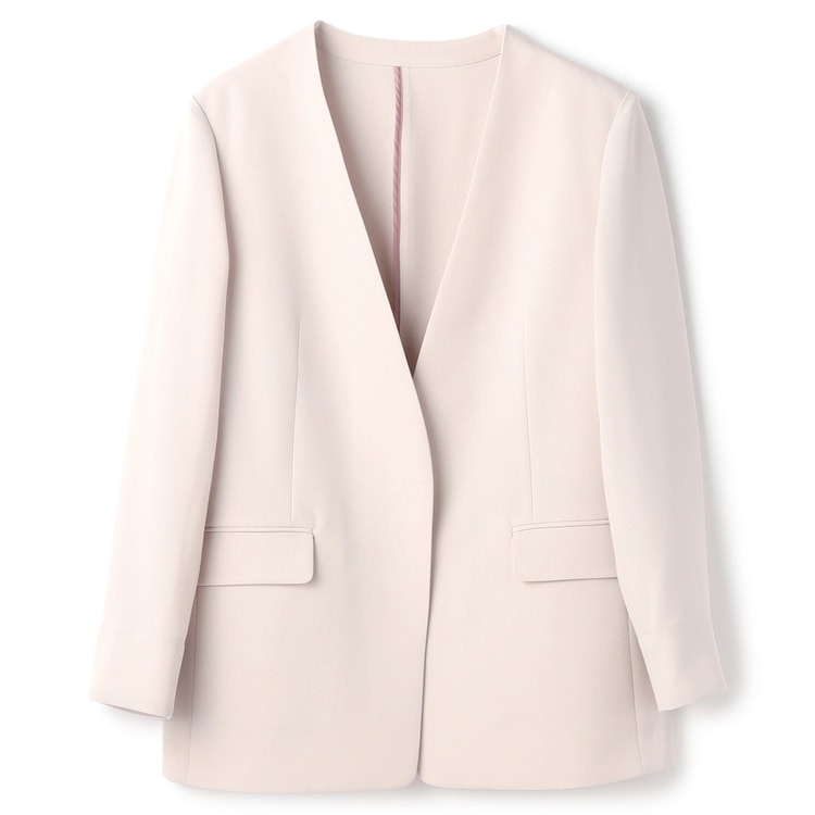 アウトレット】トロピンクベージュ ノーカラージャケット セットアップ