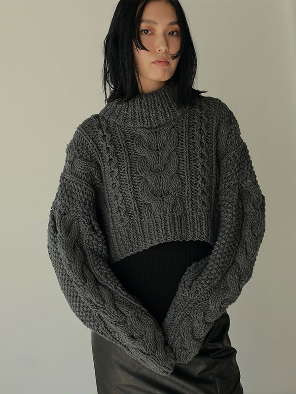 ETRE TOKYO - ケーブルハンドニットプルオーバー - CHARCOAL | ADDICT