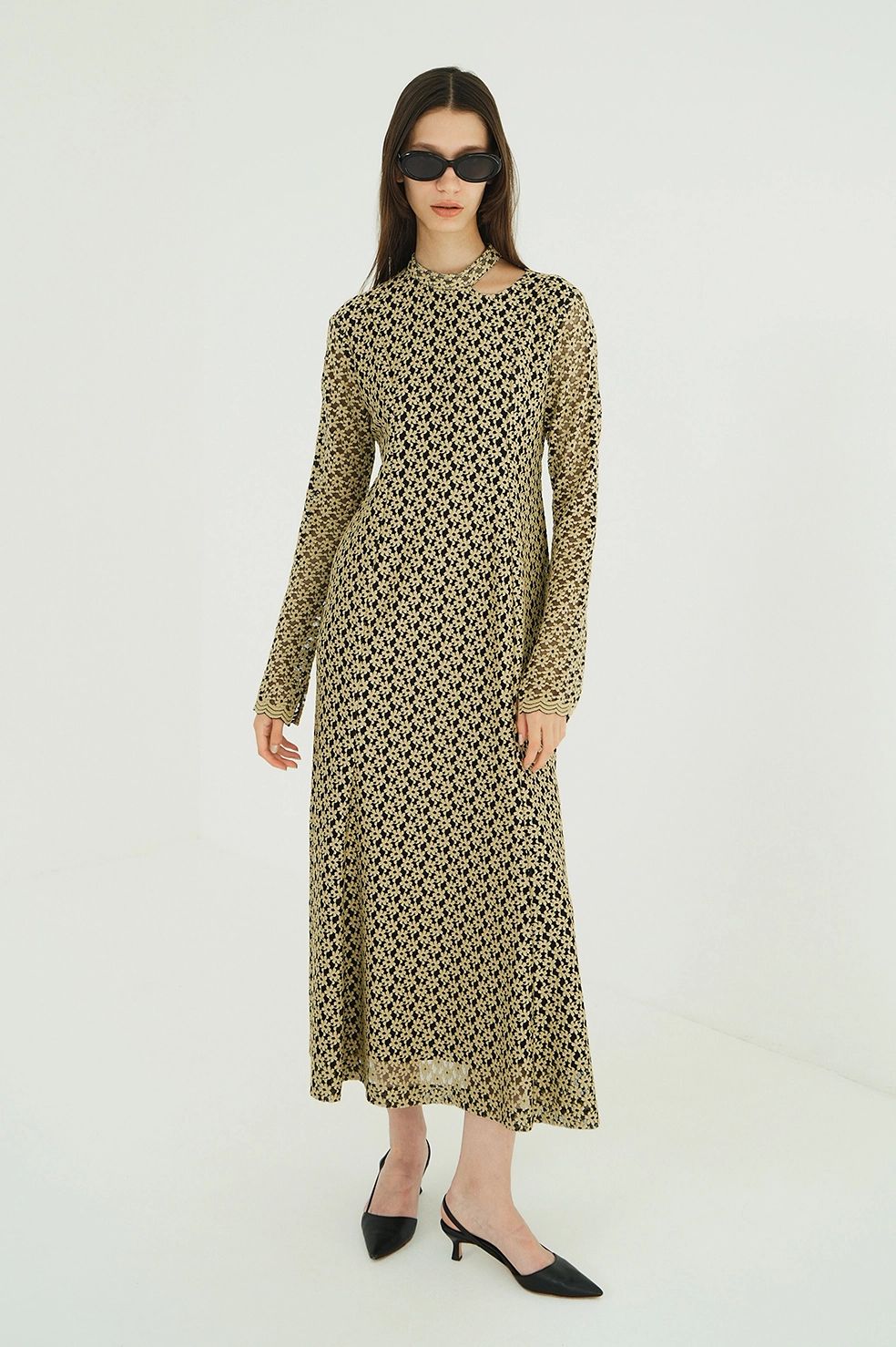 CLANE - フラワーレースワンピース - 3D FLOWER LACE SLASH NECK