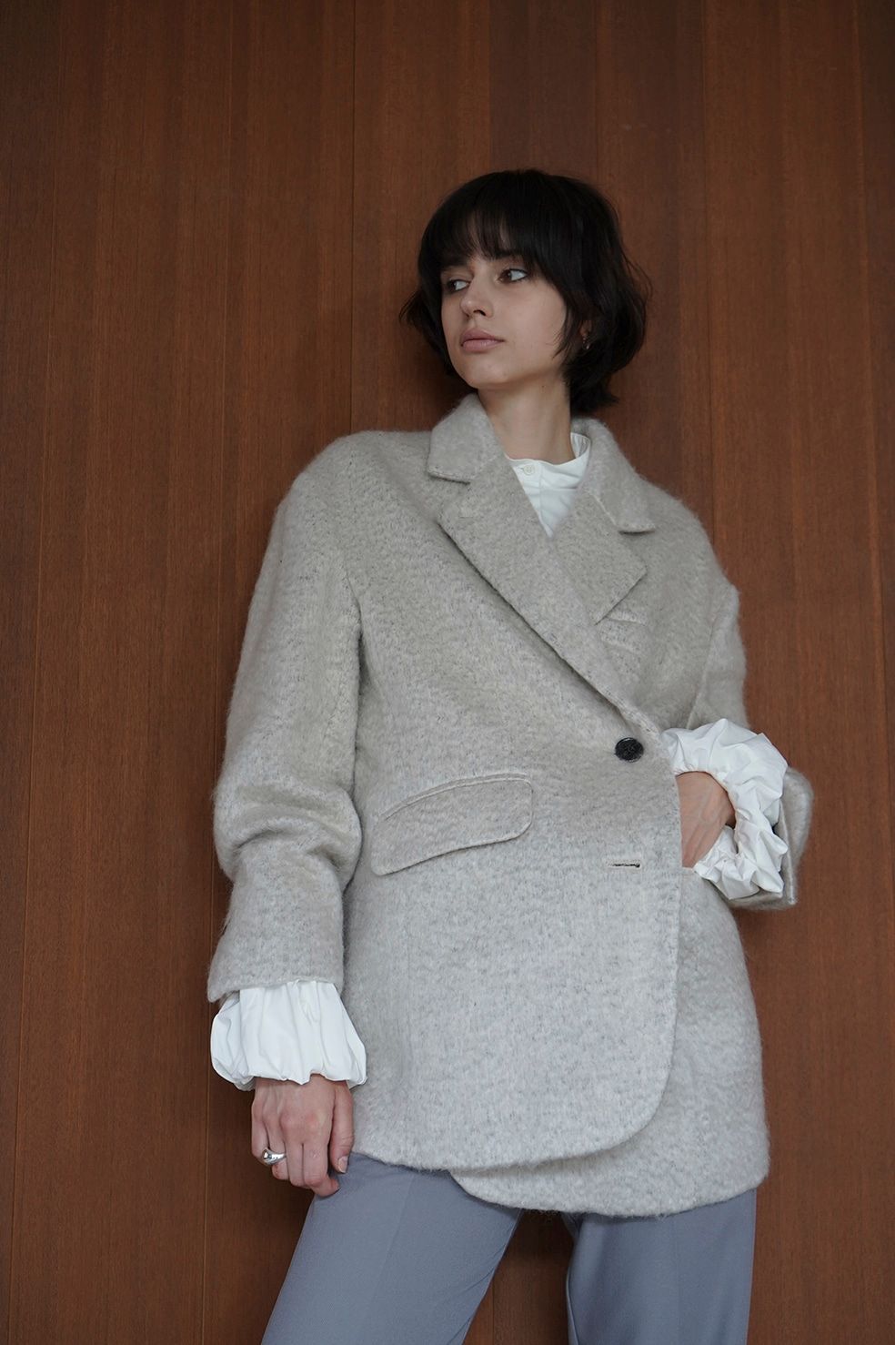 CLANE - ミックスシャギー オーバー テーラードジャケット - MIX