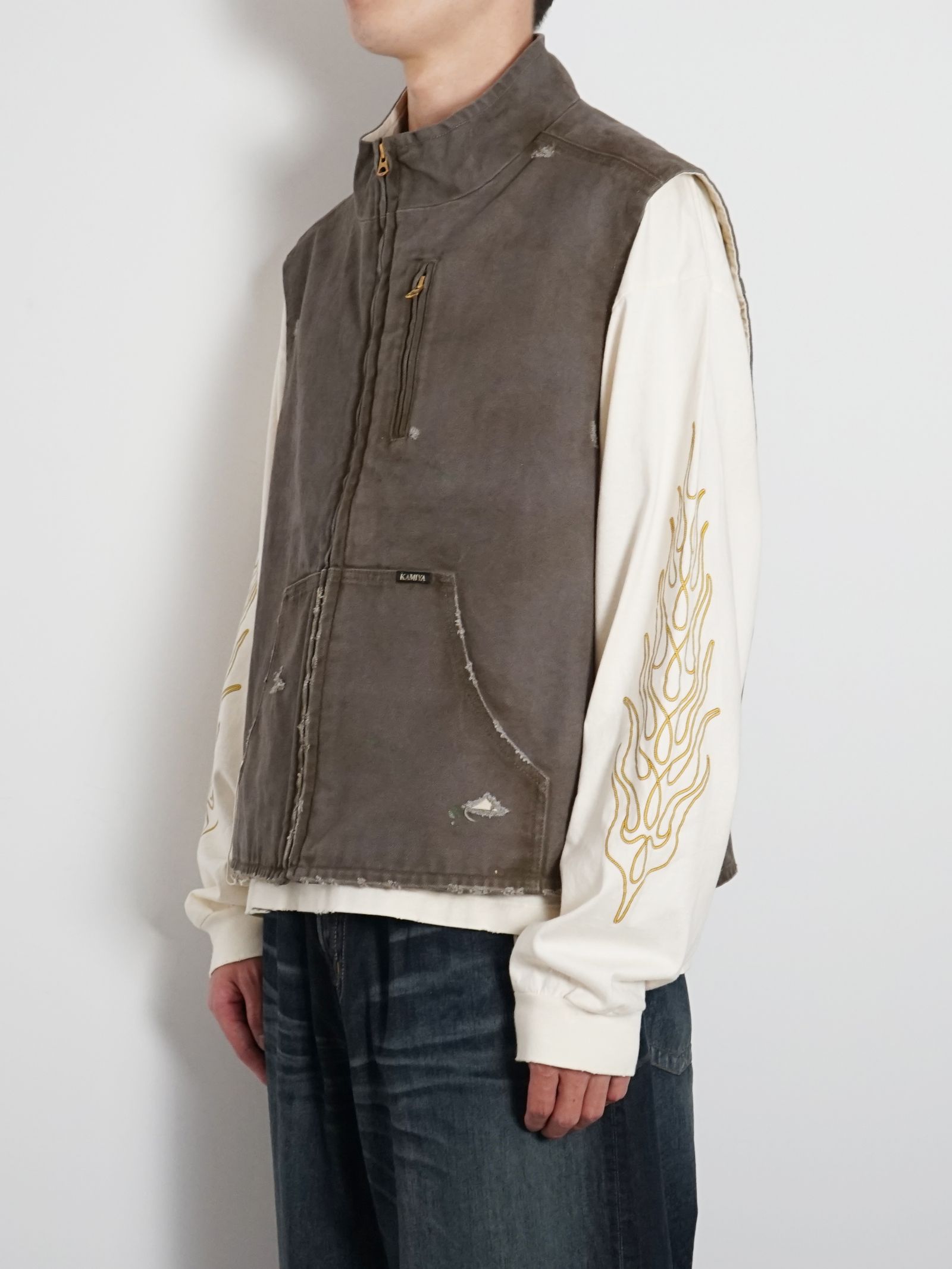 KAMIYA - ボロダックベスト - BORO Duck Vest GREY | ADDICT WEB SHOP