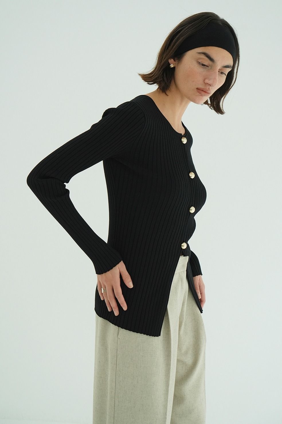 CLANE - ダブルフェイスニットトップス - W FACE GOLD BUTTON KNIT