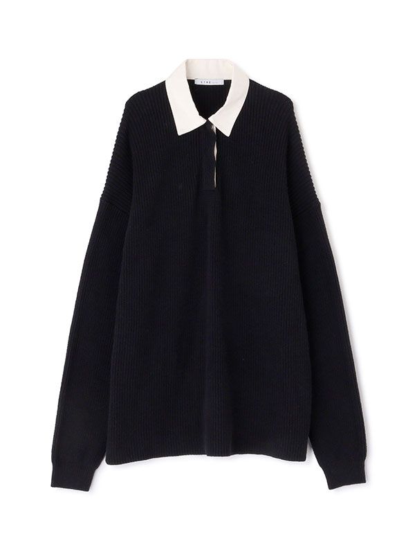 ETRE TOKYO - ラガーシャツニットプルオーバー - BLACK | ADDICT WEB SHOP
