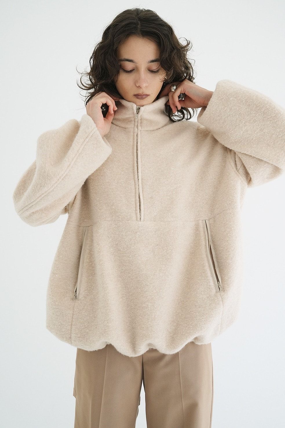 CLANE - ハーフジップトップス - SLIVER HALF ZIP TOPS (IVORY