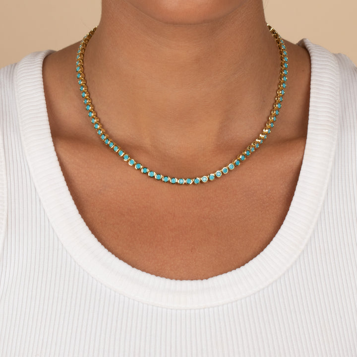 Turquoise CZ Bezel Tennis Necklace – Adina Eden