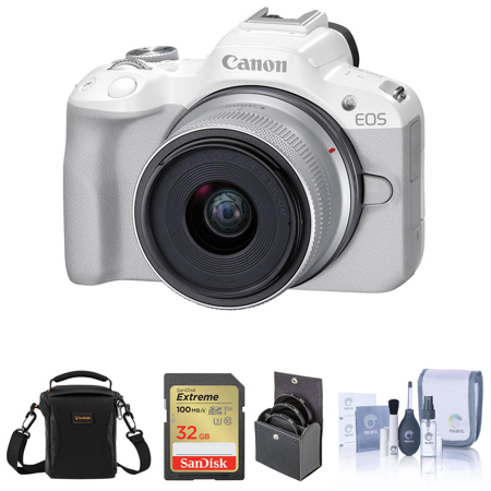 Canon EOS R50 Camera, White with RF-S 18-45mm f/4.5-6.3 Lens and