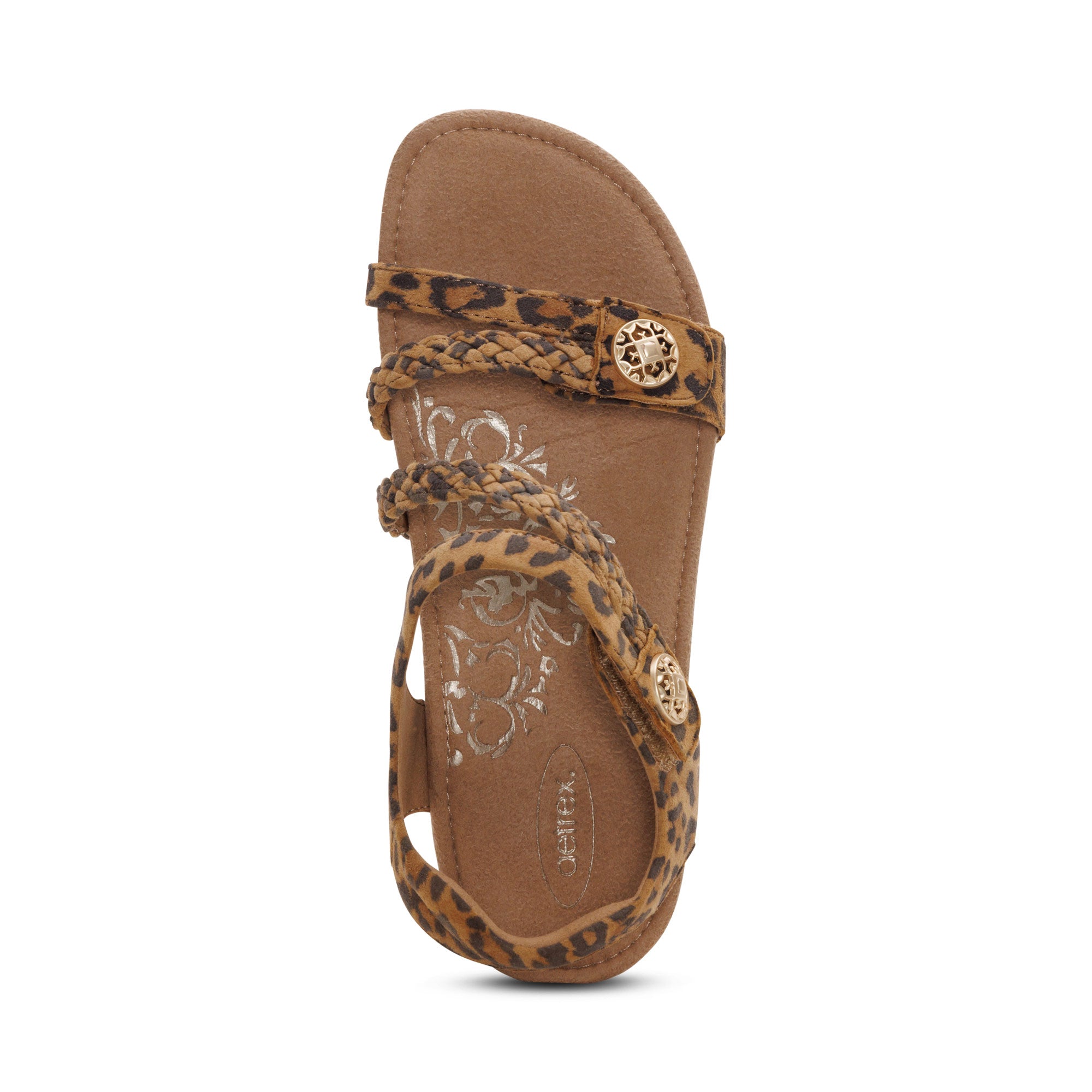Aetrex Jillian Braided Quarter Strap Sandal – Leopard Comfort