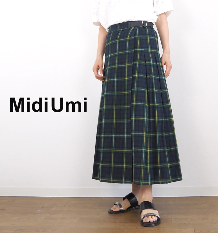 MidiUmi ミディウミ ラップスカート タータンチェック グリーン