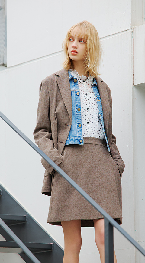 デニム 長袖 シングルブレストジャケット（XH84AO926060）｜FEMME