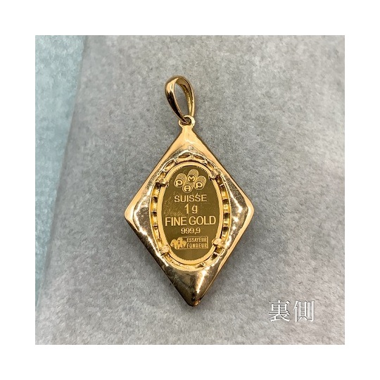 K18 K24 1g 純金 マリア インゴット ペンダント 菱形枠 K18 K24 1g