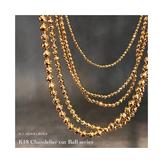 k18 18金 4mm玉 シャンデリア カットボール ネックレス 50センチ / k18