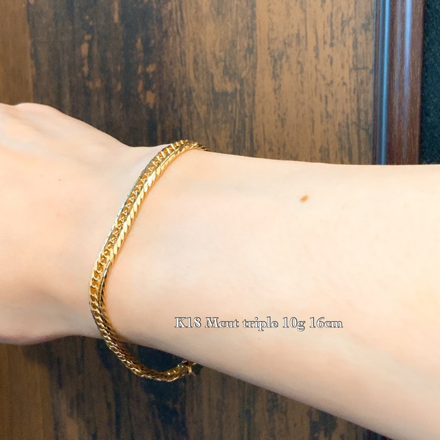 K18 Mカット トリプル 10g 16cm 喜平 レディース ブレスレット品番 kmt