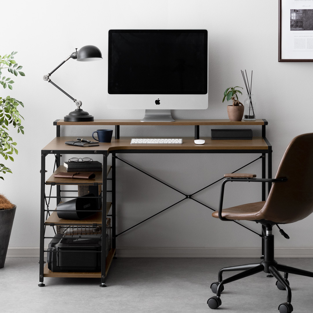 120cm幅タイプ] L字デスク merrily(メラリー) ディスプレイ棚付き