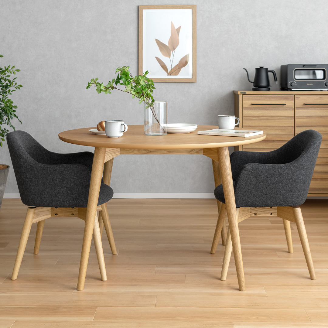 4人用 ウッドダイニング Calma(カルマ)円形テーブル&回転式チェア5点