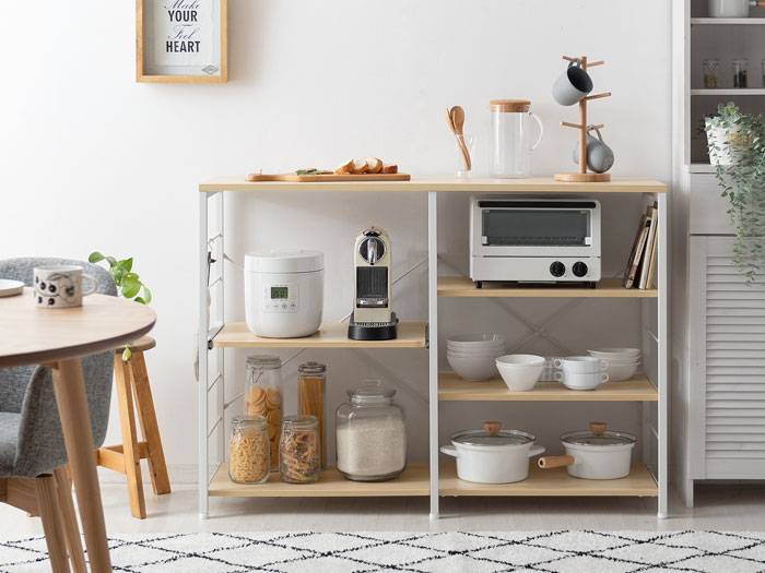 スライド棚付きキッチンカウンター emery(エメリー) 背板なしタイプ