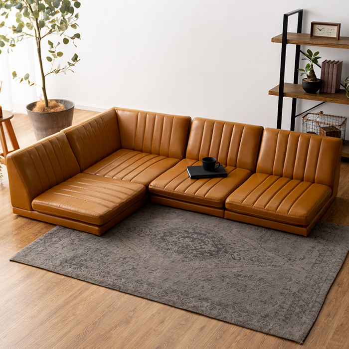 3人掛けフロアソファ ヴィンテージレザー L型 セパレート LEVIN | 家具