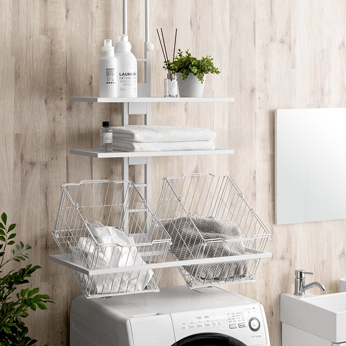 突っ張り式ランドリーラック Leith(レイス)カゴ付きタイプ | 家具