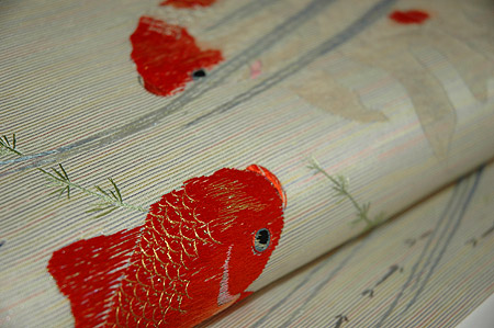 金魚柄刺繍名古屋帯