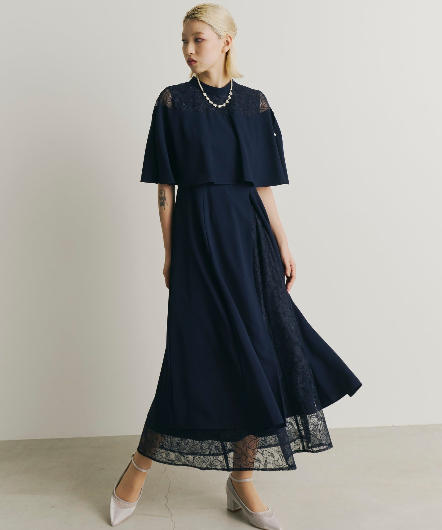 lace skirt set capesleeve dress(0402-147) – ALTIERA