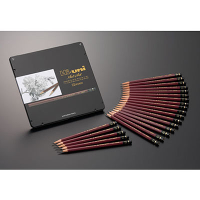 鉛筆 [三菱]ハイユニ鉛筆 アートセット22本セット(缶入) | マルニ額縁