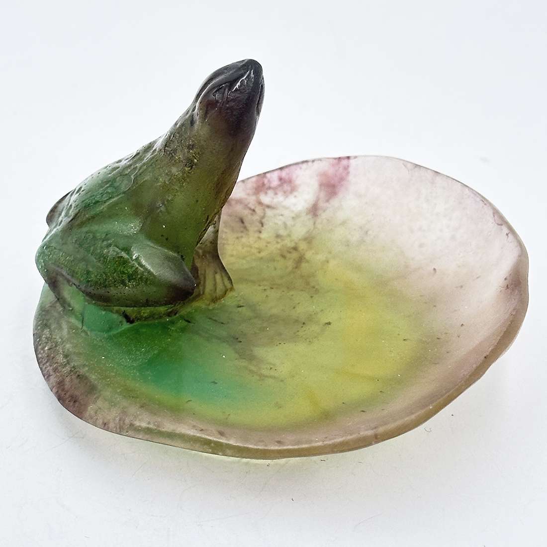 A Rare Daum France Signed Pate de Verre Frog Dish - Artedeco
