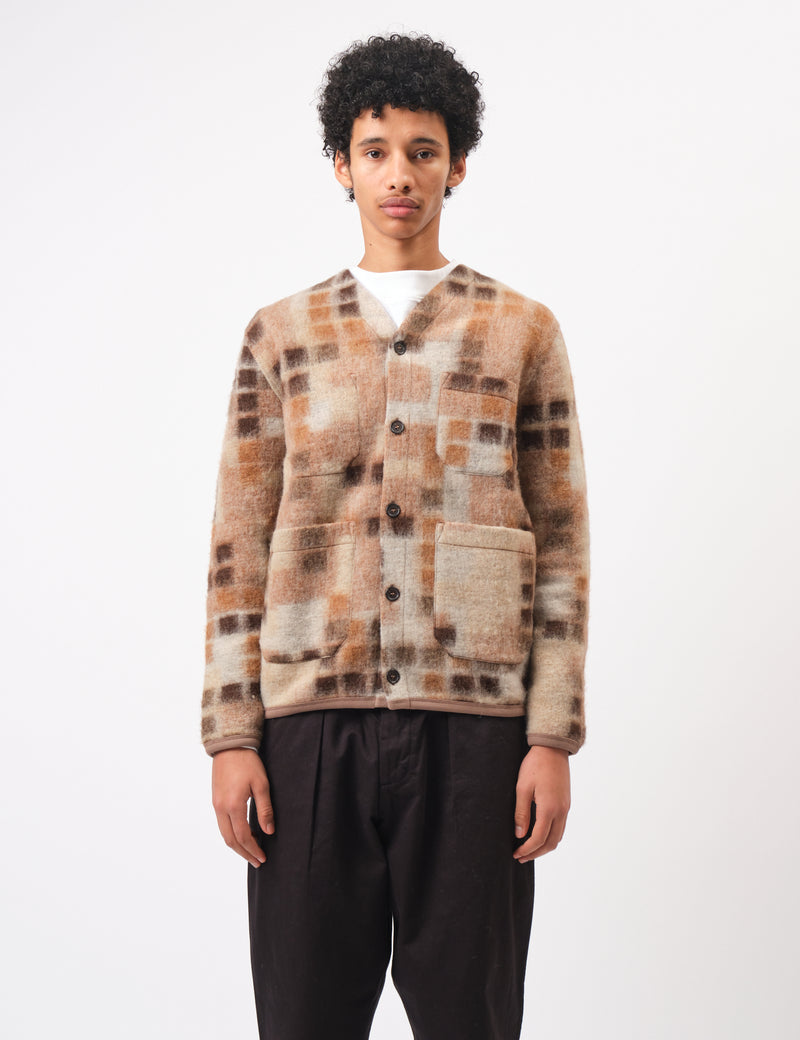 Universal Works Mosaic Fleece Cardigan - Sand | Article.