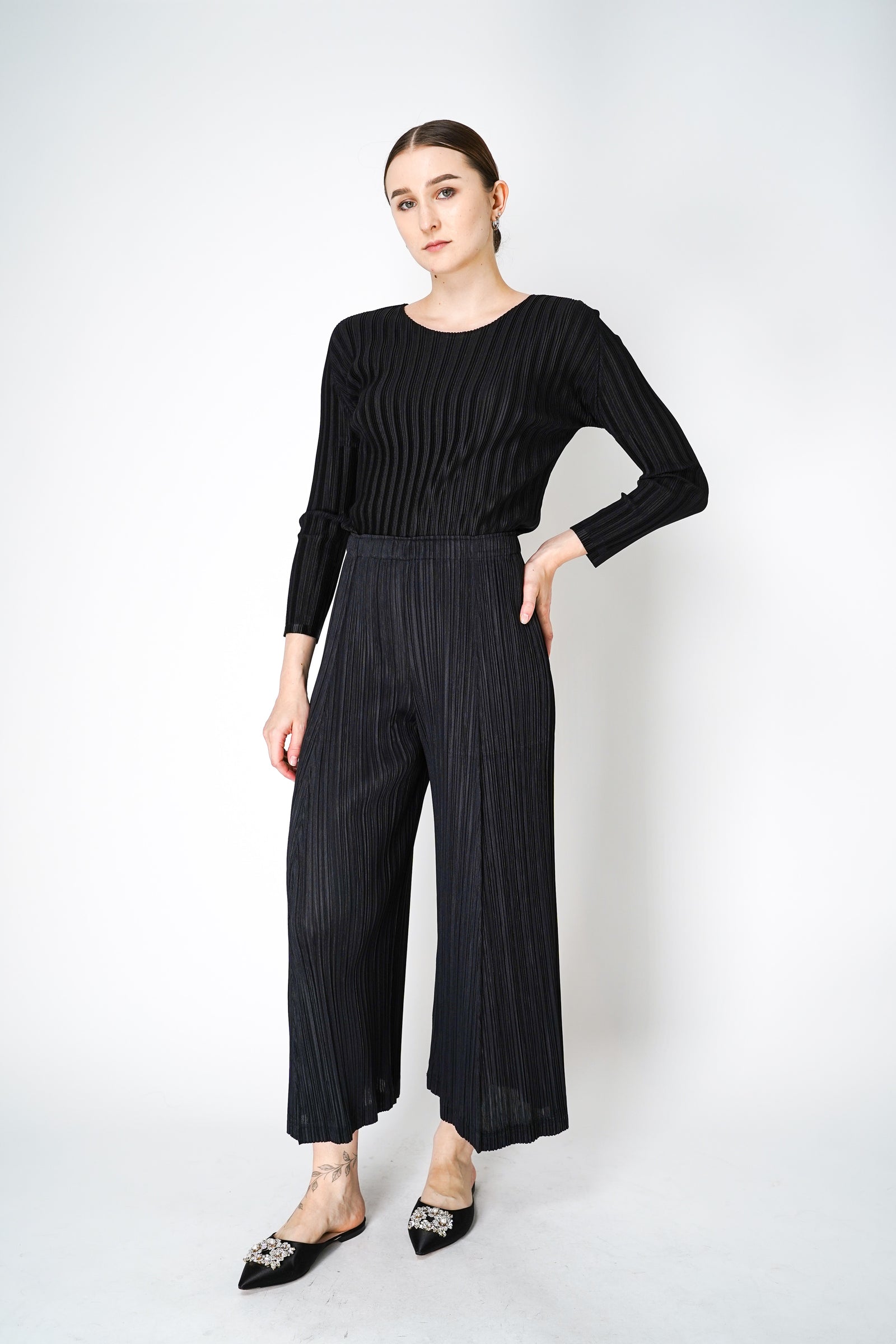 Pleats Please Issey Miyake Rib Pleats Basics Long Sleeve Top in