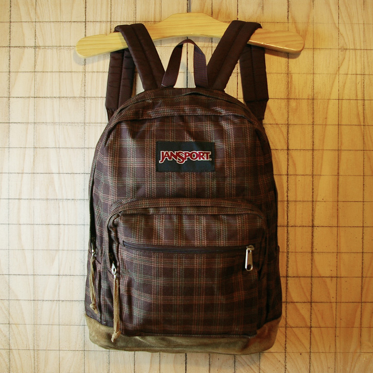 JANSPORTジャンスポ-ツ】USEDブラウンチェック柄ナイロンキャンバス