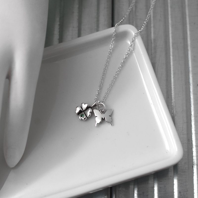 アゲハ 蝶 四葉のクローバー シルバー925 チャーム ペンダント